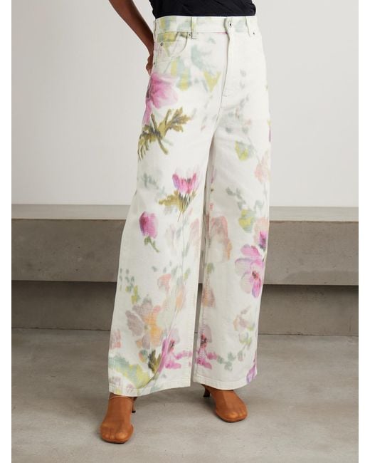 Loewe White Floral-Print High-Rise Straight-Leg Jeans