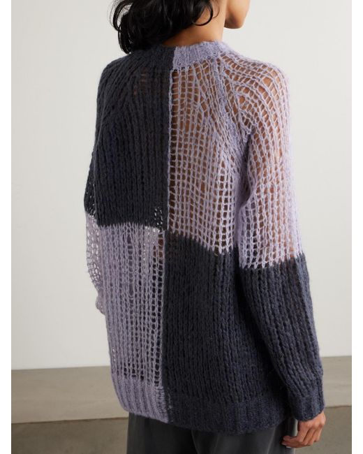 Acne Blue Oversized Two-Tone Open-Knit Sweater