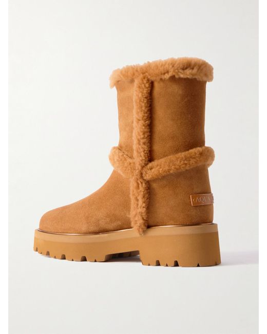 Bottines En Daim Et En Peau Lainée Teddi Aquazzura en coloris Brown