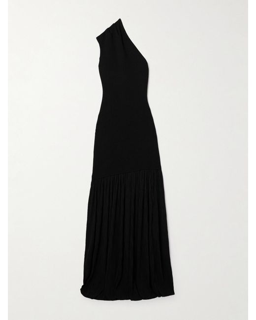 Proenza Schouler Black Cora One-Shoulder Stretch-Knit And Pleated Crepon Maxi Dress