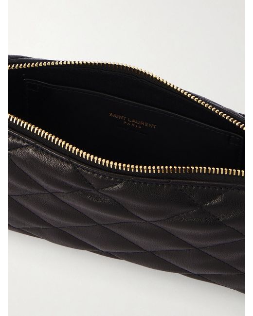 Saint Laurent Black Cassandre Bijou Quilted Textured-Leather Pouch