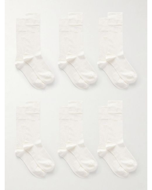 CDLP Natural Set Of Six Ribbed Cotton-Blend Socks