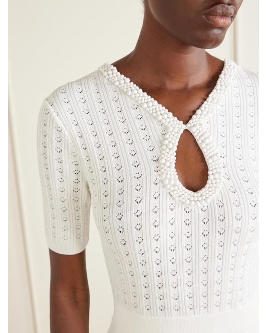 Rebecca Vallance White Embellished Crochet-Knit Midi Dress