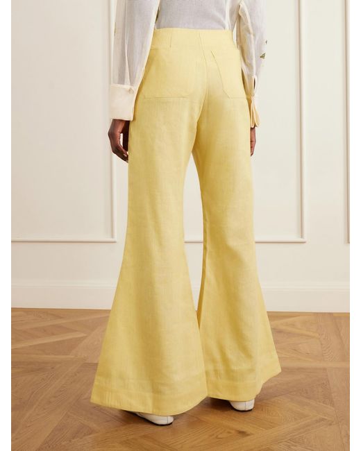Alix Of Bohemia Yellow Farah Sunlight Wool And Linen-Blend Flared Pants