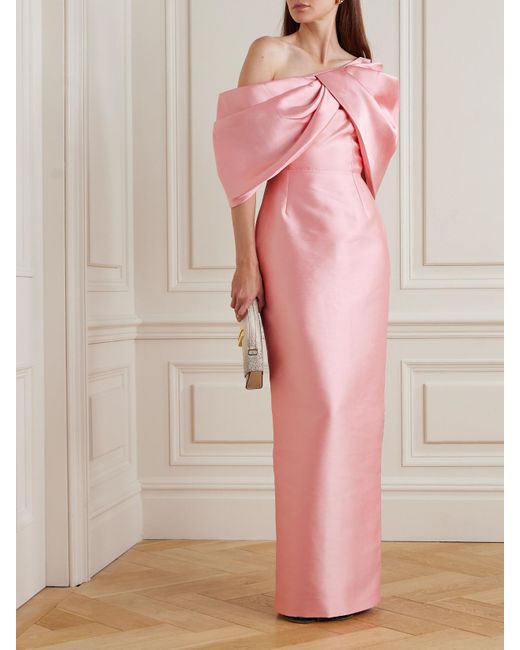 Solace London Pink Davina Schulterfreie Robe Aus Faille Mit Raffungen