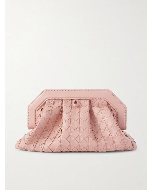 Serapian Pink Secret Mini Embellished Woven Leather Clutch