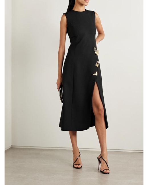 Oscar de la Renta Black Midikleid Aus Einer Wollmischung Mit Verzierungen