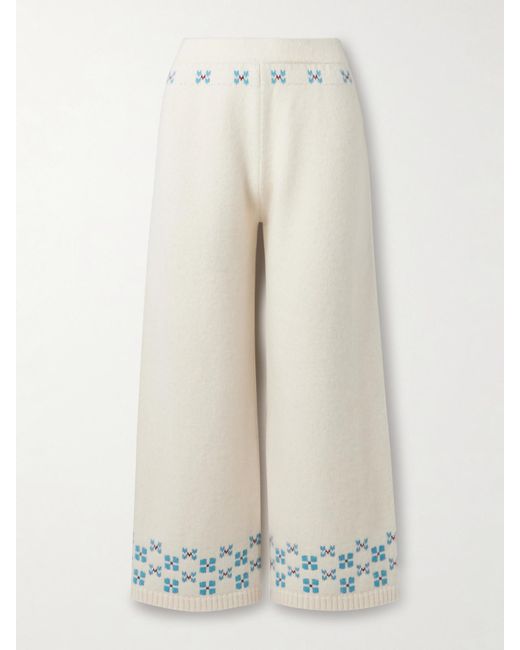 Calle Del Mar White Winter Fair Isle Cashmere Wide-Leg Pants
