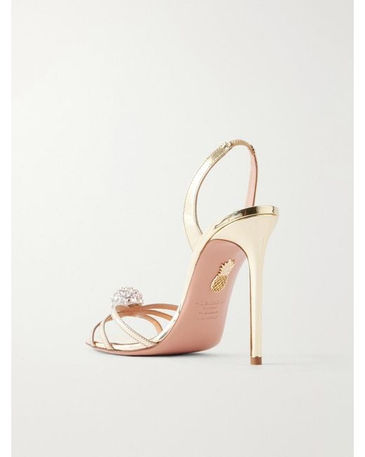 Aquazzura Natural Crystal Bubble 105 Embellished Metallic Leather Slingback Sandals