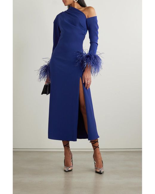 Robe Midi Asymétrique En Crêpe À Plumes Adelaide 16Arlington en coloris Blue