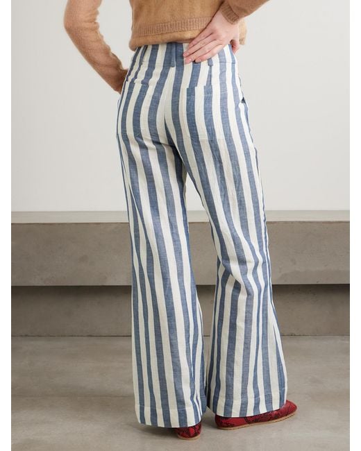 Alix Of Bohemia Blue Charlie Sailor Striped Linen And Cotton-Blend Flared Pants
