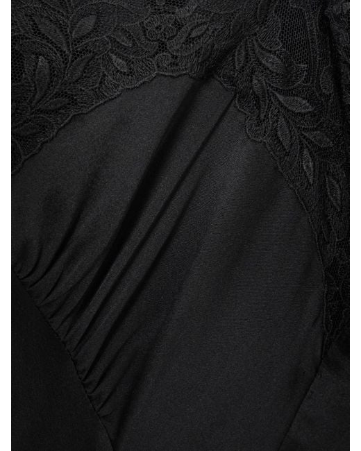 Robe Du Soir Effet Cape En Satin De Soie À Finitions En Dentelle Chloé en coloris Black