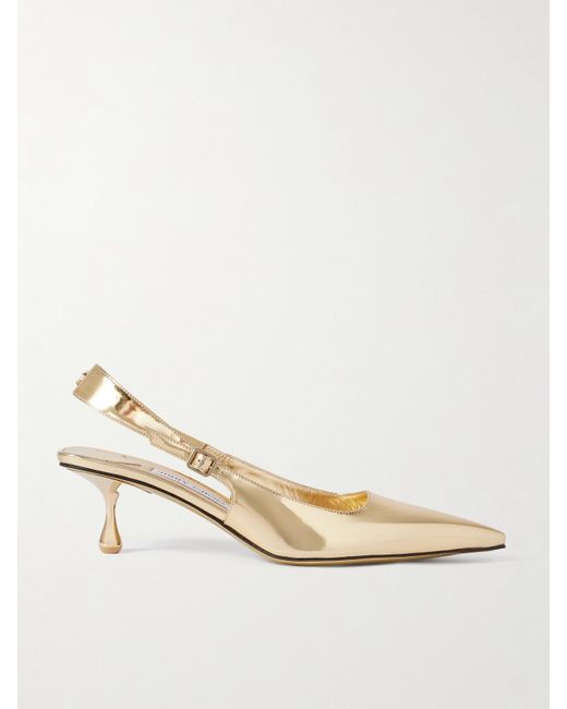 Jimmy Choo Natural Amel 50 Slingback-Pumps Aus Metallic-Leder Mit Logoverzierung