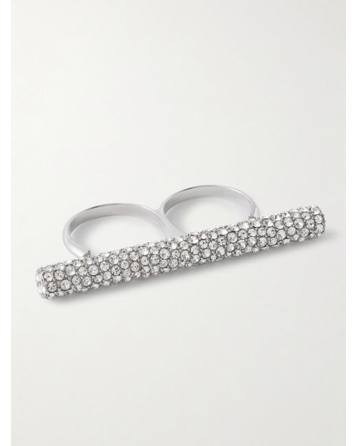 Alexander McQueen Metallic T-Bar-Tone Crystal Ring