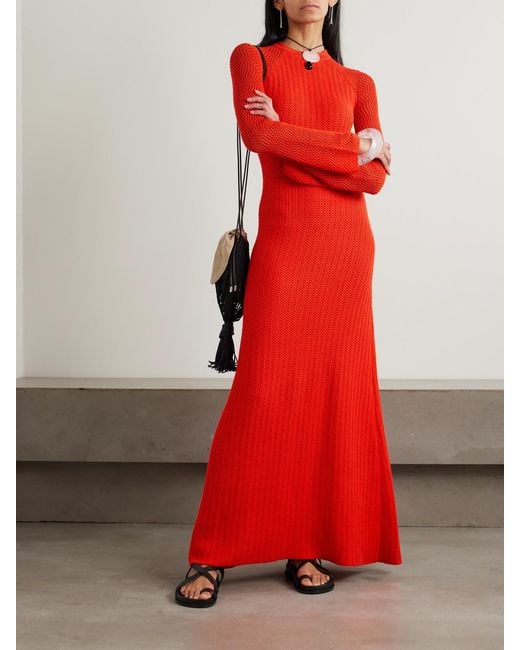 Escvdo Red Cumbre Open-Back Cotton Maxi Dress