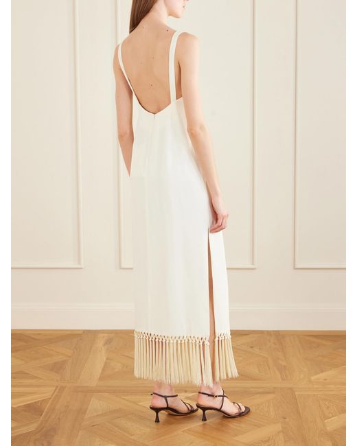 Taller Marmo White Palermo Fringed Crepe Midi Dress