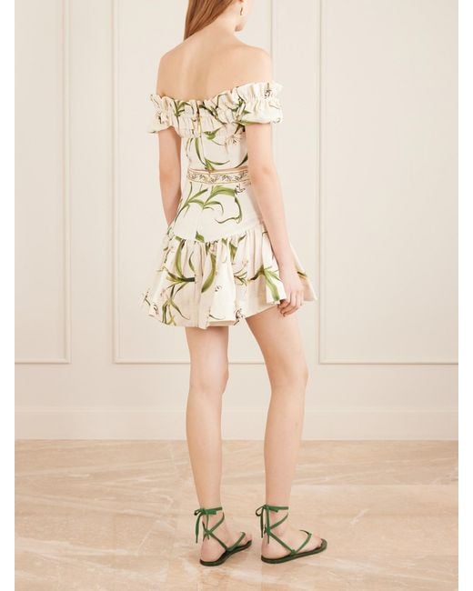 Agua Bendita Natural Jacarina Ruffled Floral-Printed Linen Mini Skirt