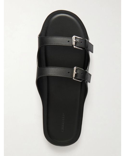 Christen White Buckled Leather Flat Sandals