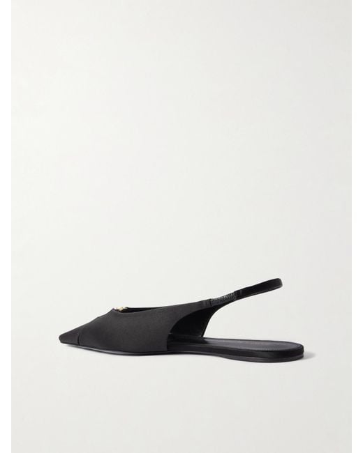 Saint Laurent Black Babylone Embellished Crepe Point-Toe Slingback Flats