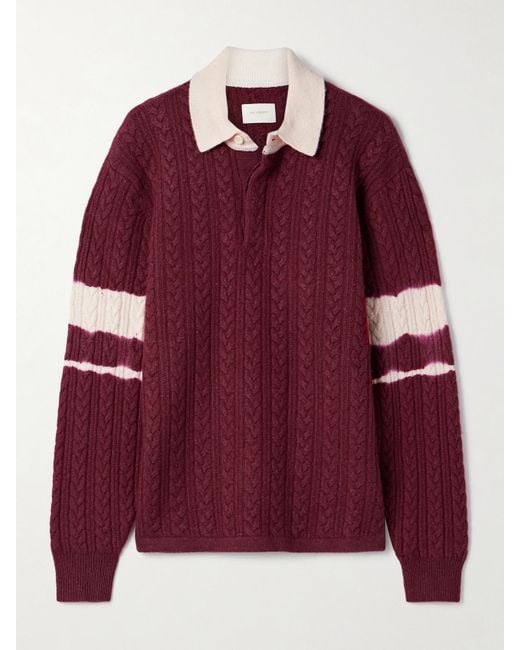 Aimé Leon Dore Red Cable-Knit Striped Wool And Cotton-Blend Polo Shirt