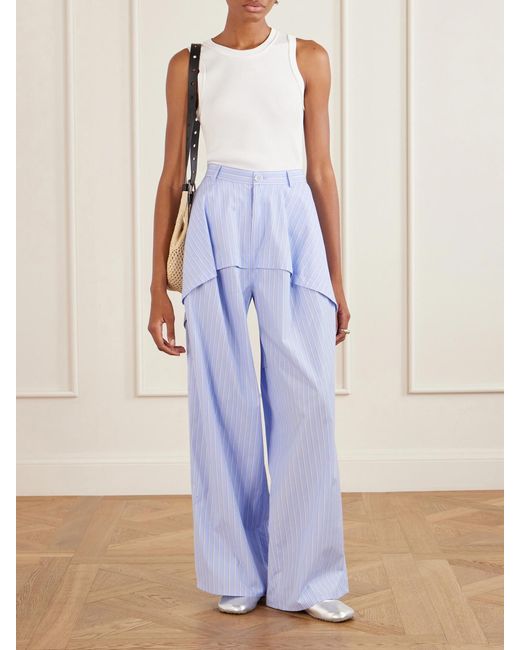 Loewe Blue Paula's Ibiza Striped Paneled Cotton Poplin Wide-Leg Pants