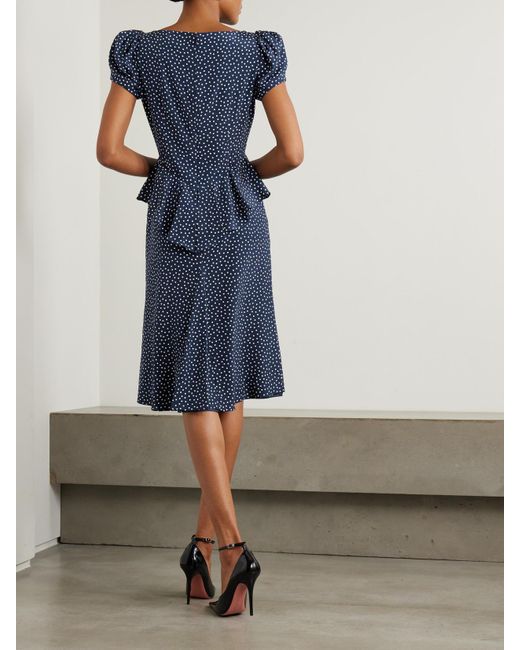 Alessandra Rich Bow-Detailed Ruffled Polka-Dot Silk Midi Dress in Blue |  Lyst