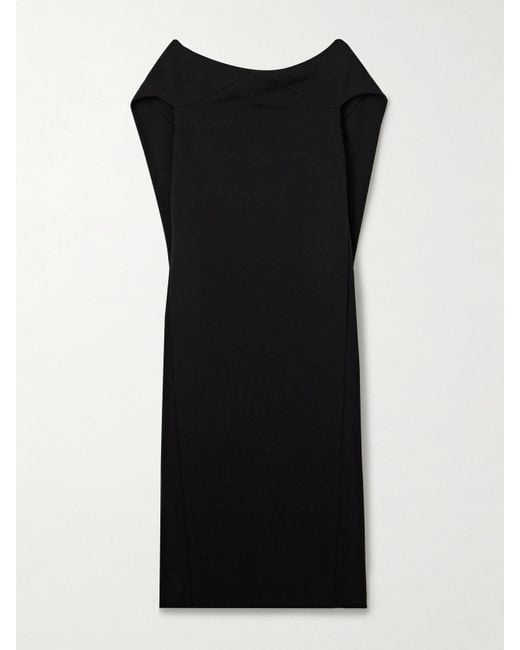 The Row Black Anitas Off-The-Shoulder Cape-Effect Wool-Blend Midi Dress