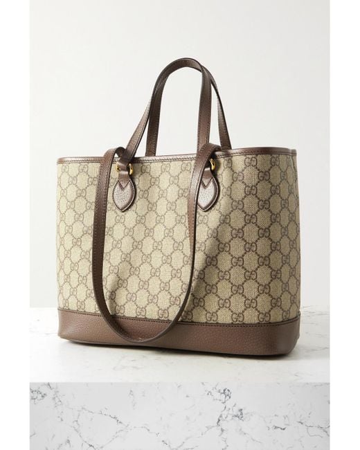 Gucci Natural Ophidia Tess Schultertasche Aus Beschichtetem Canvas Mit Printmuster, Lederbesätzen Und Verzierung