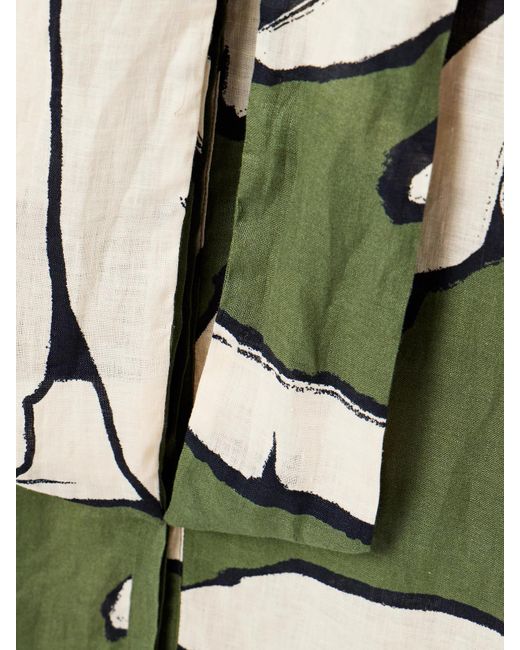 Johanna Ortiz Green Weaving Weves Maxikleid Aus Leinen Mit Print Und Bindegürtel