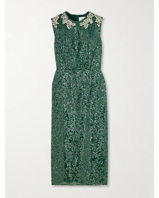 Robe Midi En Mousseline À Sequins Et À Ornements Erdem en coloris Green