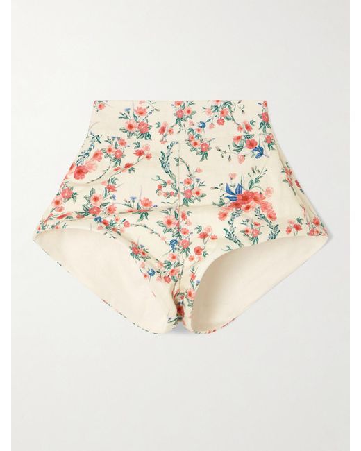 Agua Bendita White Gatti Mosqueta Floral-Print Linen Shorts