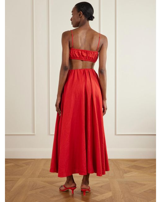 Staud Red Fiore Linen Top