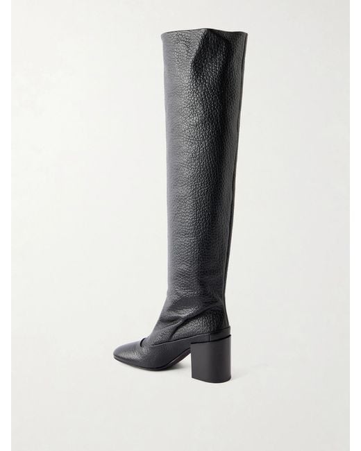 Dries Van Noten Black Leather Over-The-Knee Boots