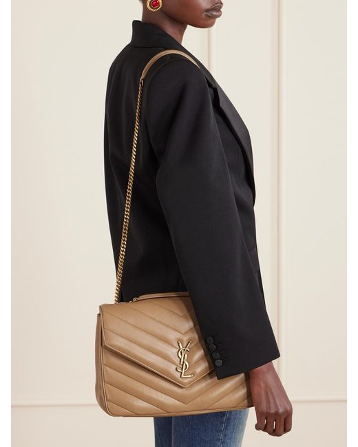 Saint Laurent Natural Loulou Large Matelassé Leather Shoulder Bag