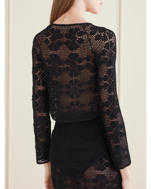 Calle Del Mar Black Daisy Chain Cropped Crocheted Cardigan