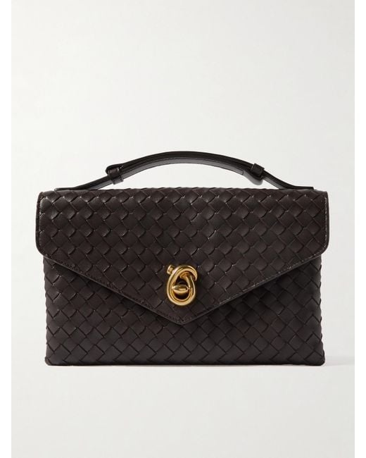 Bottega Veneta Black Knot Lock Medium Intrecciato Leather Shoulder Bag