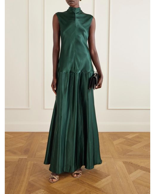 FFORME Green Nyx Sleeveless Pleated Crepe Maxi Dress