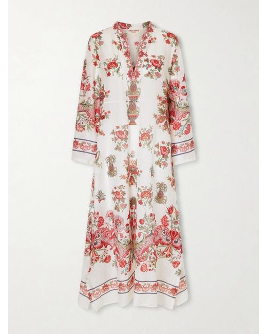 Emporio Sirenuse White Giada Floral-Print Cotton-Voile Kaftan