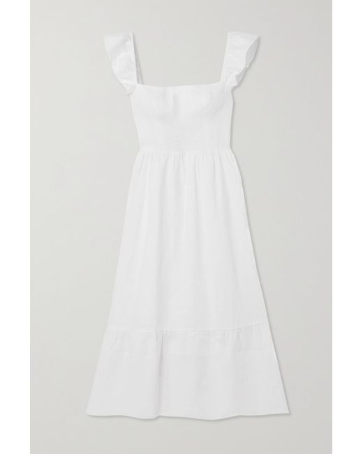 Reformation Lucila Smocked Ruffled Linen-voile Midi Dress in White | Lyst UK