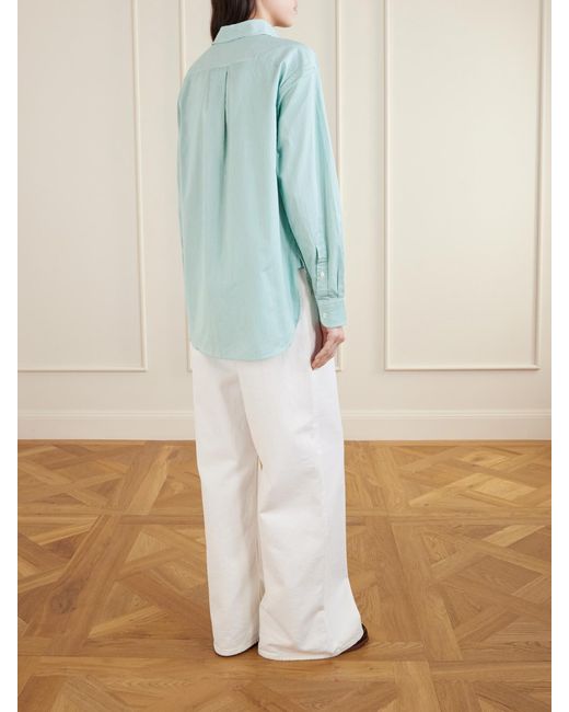 Polo Ralph Lauren Blue Embroidered Striped Cotton-Poplin Shirt
