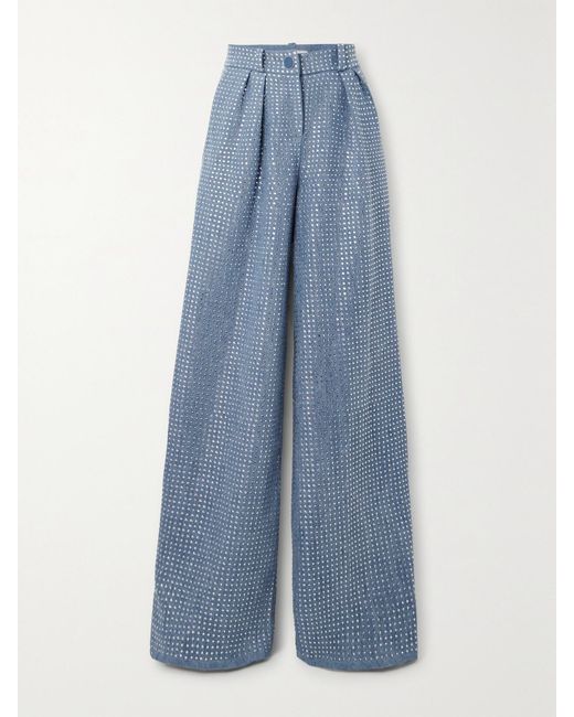ROWEN ROSE Blue Crystal-Embellished Low-Rise Boyfriend Jeans
