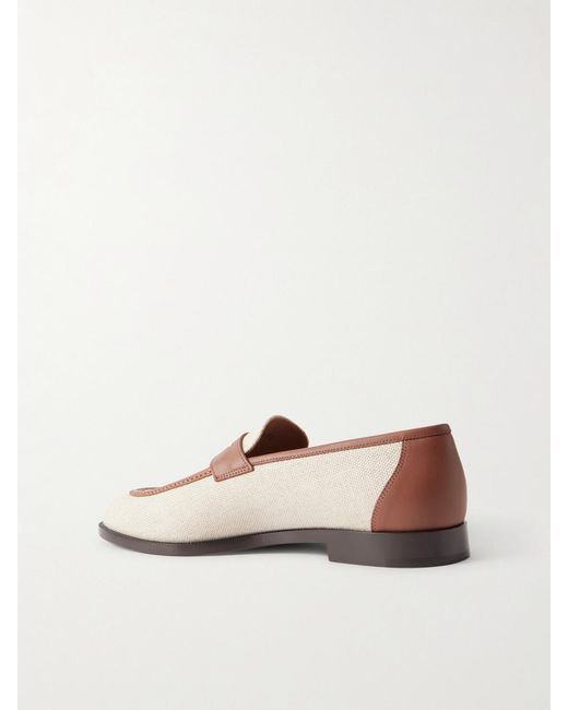 Loro Piana Natural Sergio Leather-Trimmed Canvas Loafers