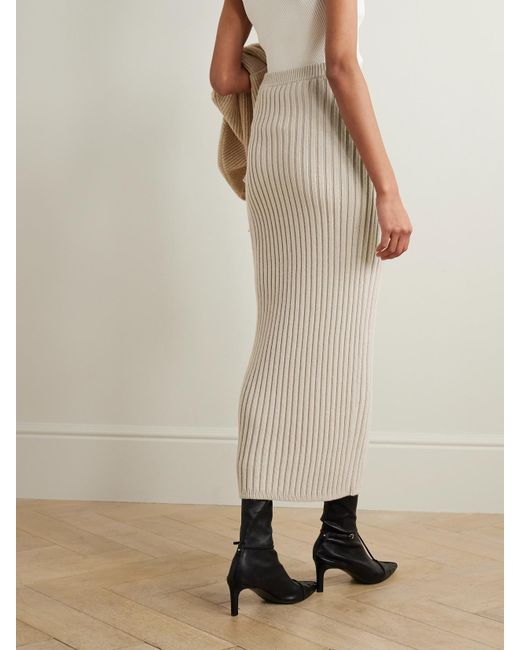 Max Mara White Ribbed Wool-Blend Maxi Skirt