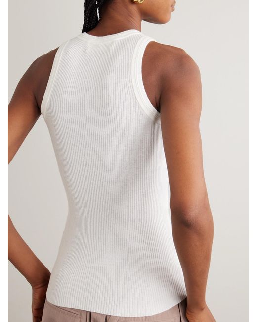 Lisa Yang White Amya Ribbed Cotton And Cashmere-Blend Tank