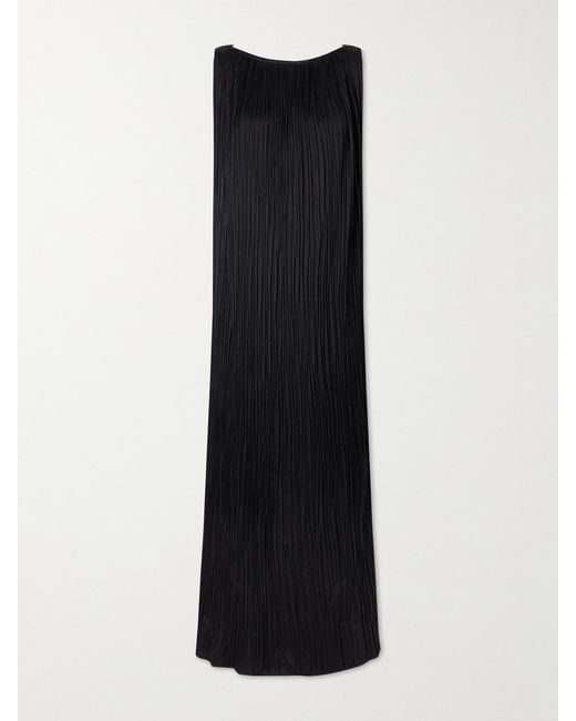 Aflalo Black Celestia Plissé-Satin Maxi Dress