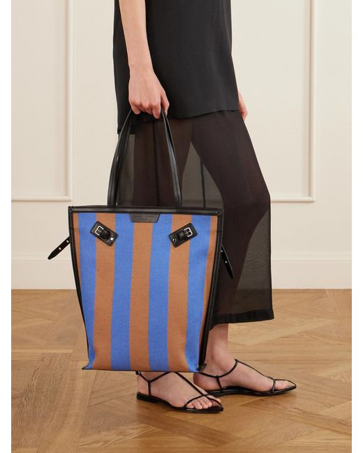 Proenza Schouler Blue North South Days Striped Leather-Trimmed Canvas Tote