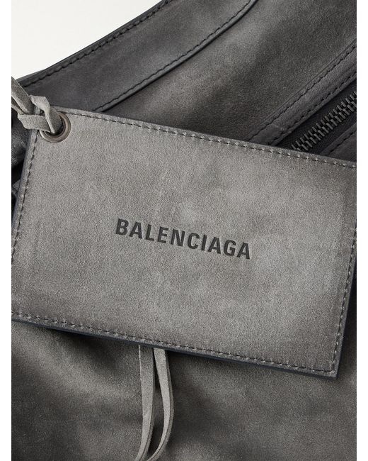 Balenciaga Gray Le City Medium Embellished Suede Shoulder Bag