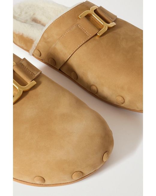 Chloé Yellow Marcie Embellished Shearling-Lined Nubuck Slippers