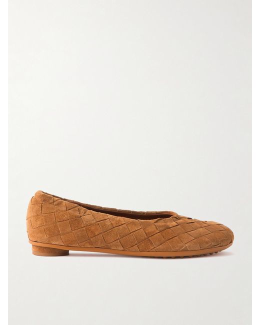 Bottega Veneta Brown Atomic Intrecciato Suede Ballet Flats