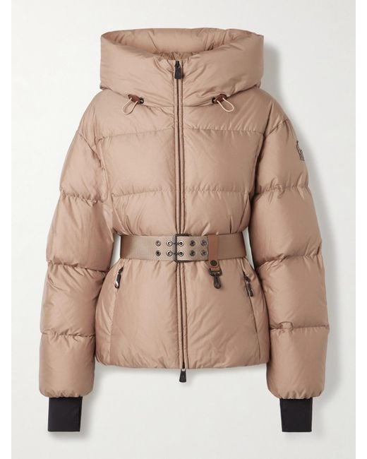 Moncler Natural Nisene Hooded Belted Quilted Ripstop Down Ski Jacket